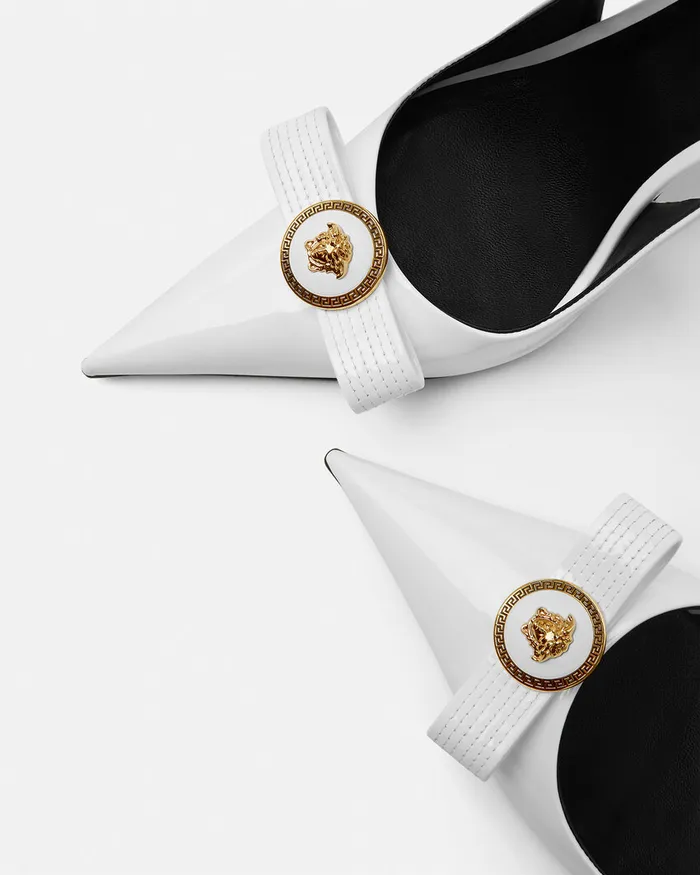 Versace Gianni Ribbon Slingback Pumps 110 Mm White Women Pumps and Slingbacks