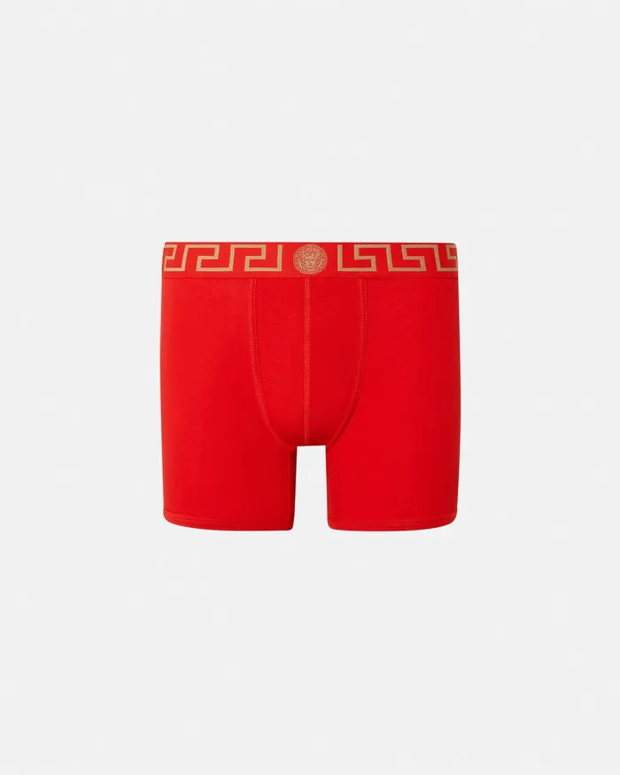 Versace Greca Border Long Trunks Red Men Boxers