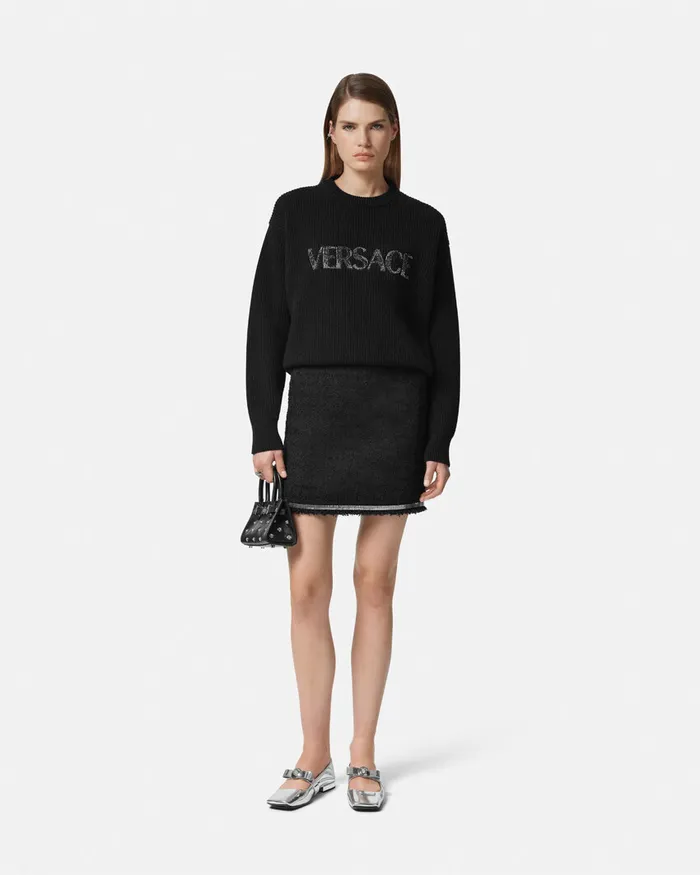 Versace Heritage Tweed Mini Skirt Black Women Skirts