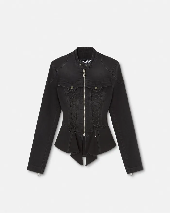 Versace LaceUp Denim Jacket Black Women Jeans Couture
