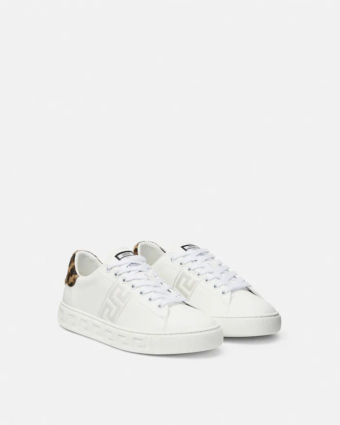 Versace Leopard Embroidered Greca Sneakers White Women Sneakers