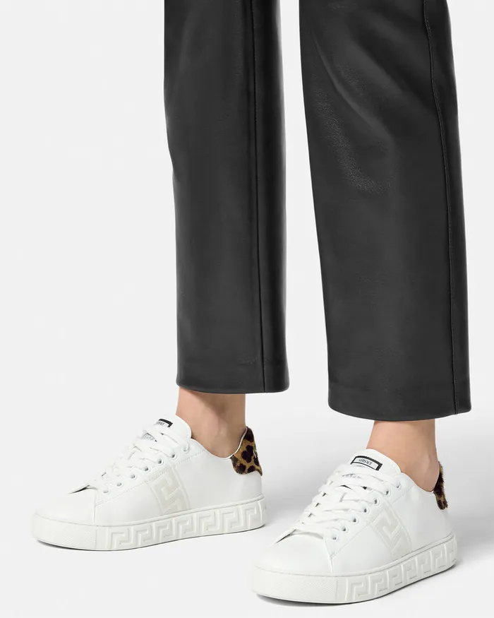Versace Leopard Embroidered Greca Sneakers White Women Sneakers