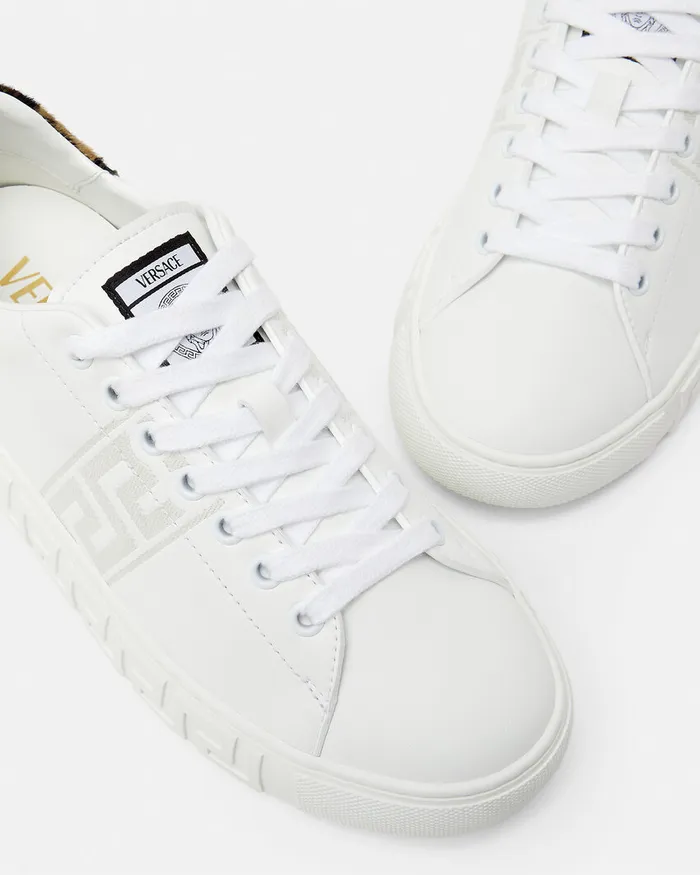 Versace Leopard Embroidered Greca Sneakers White Women Sneakers