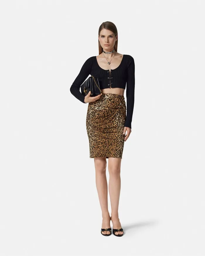 Versace Leopard Gathered Midi Skirt Animalier Women Skirts