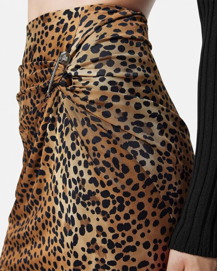 Versace Leopard Gathered Midi Skirt Animalier Women Skirts