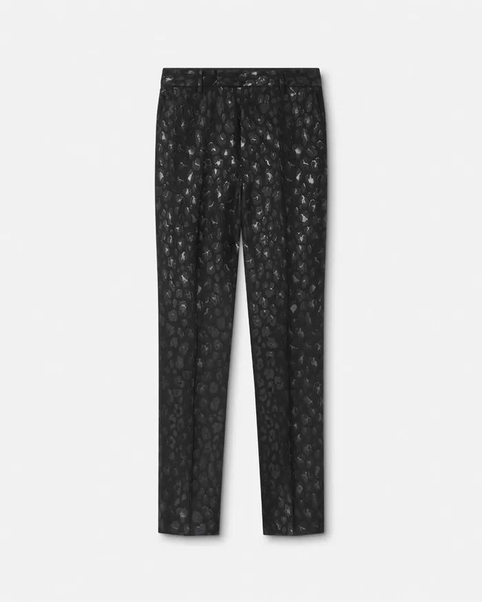 Versace Leopard Jacquard Formal Trousers Black Men Blazers and Suits