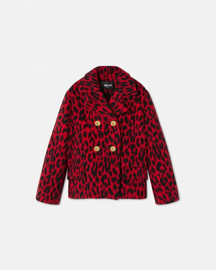Versace Leopard Jacquard Peacoat Animalier Kids Outerwear