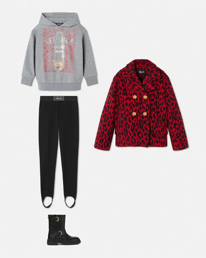Versace Leopard Jacquard Peacoat Animalier Kids Outerwear