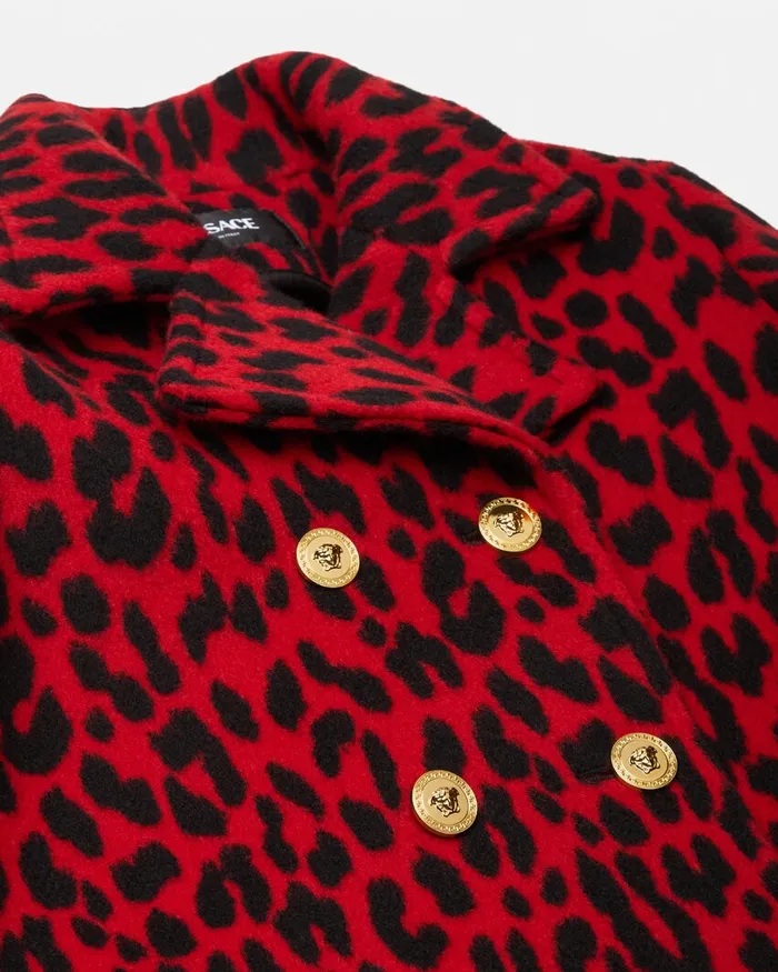 Versace Leopard Jacquard Peacoat Animalier Kids Outerwear