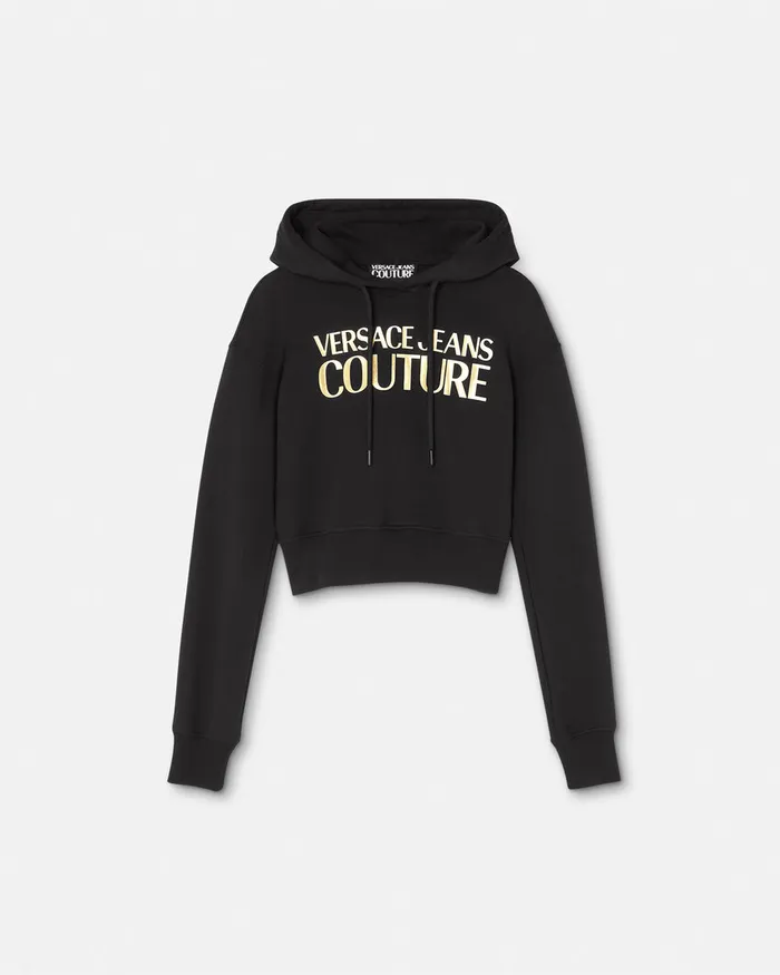 Versace Logo Crop Hoodie Blackgold Women Jeans Couture