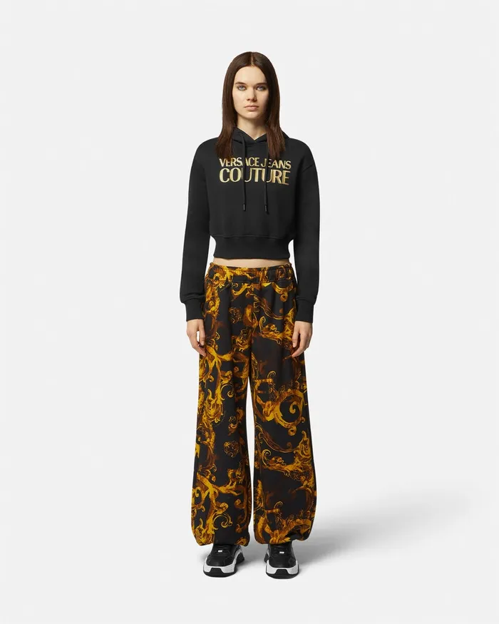 Versace Logo Crop Hoodie Blackgold Women Jeans Couture
