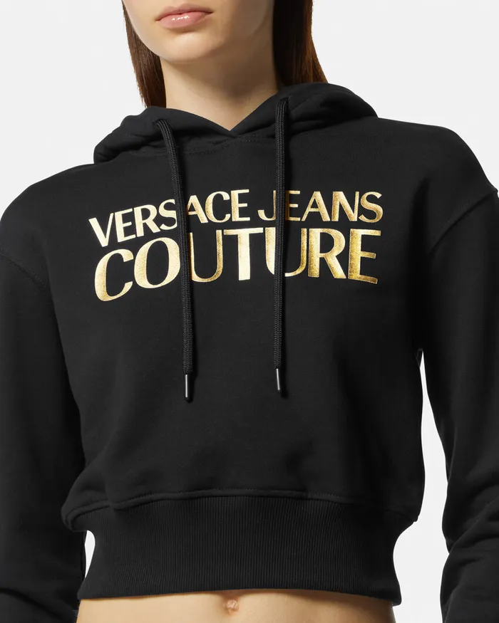 Versace Logo Crop Hoodie Blackgold Women Jeans Couture
