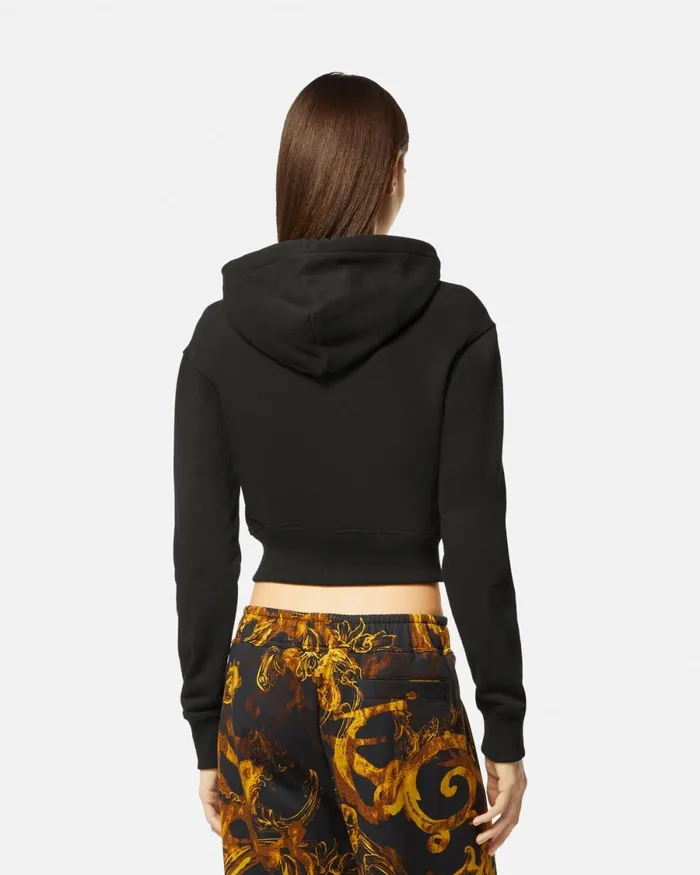 Versace Logo Crop Hoodie Blackgold Women Jeans Couture