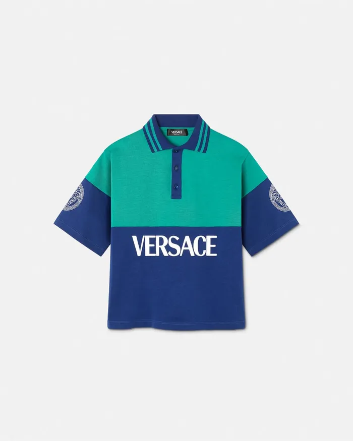 Versace Logo Polo Shirt Bluegreen Kids Tshirts and Polos