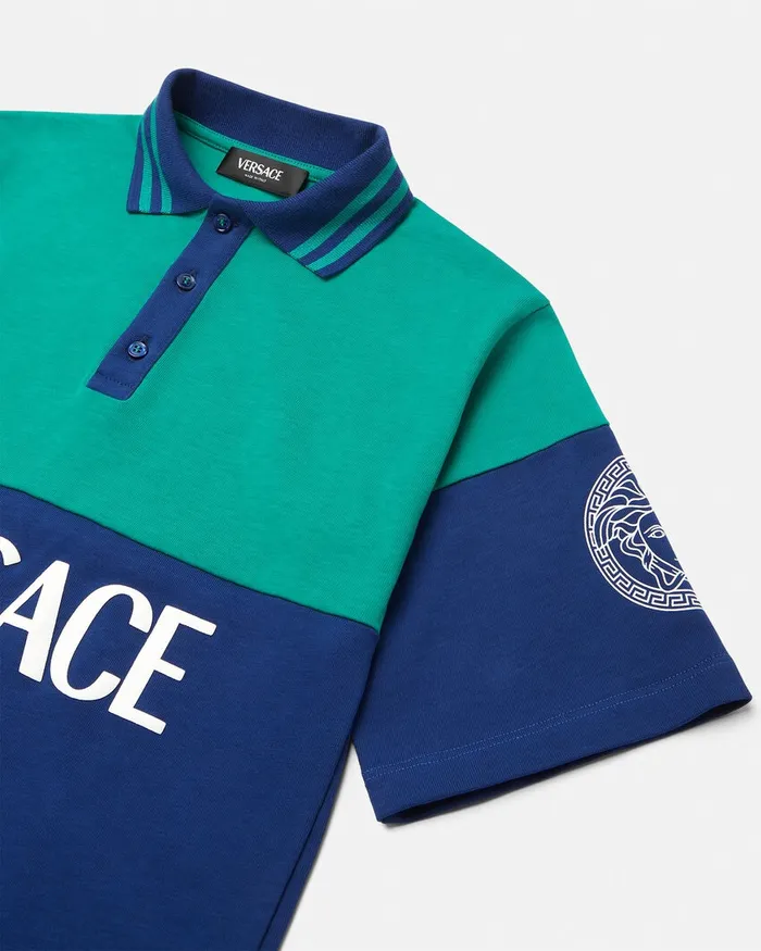 Versace Logo Polo Shirt Bluegreen Kids Tshirts and Polos