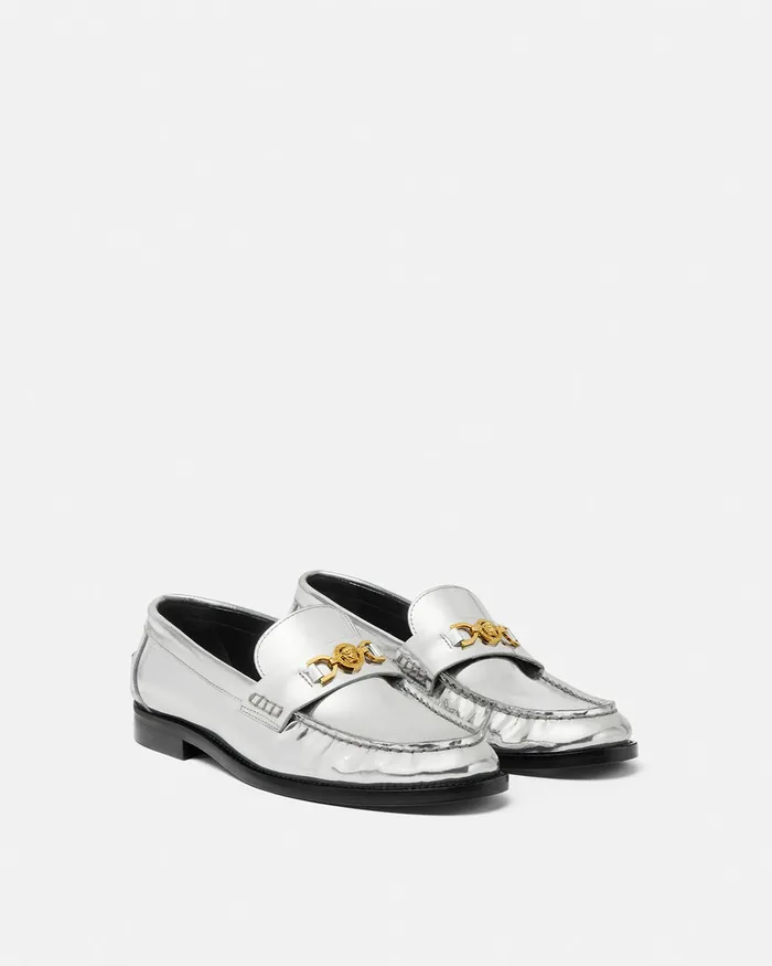 Versace Medusa 03995 Metallic Loafers Silver Women Loafers and Flats