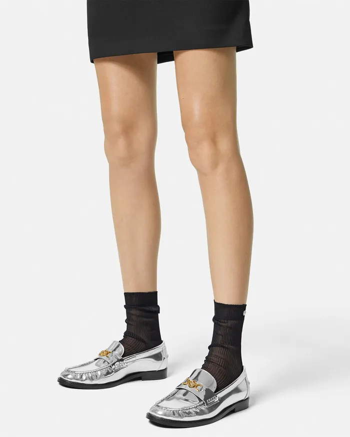 Versace Medusa 03995 Metallic Loafers Silver Women Loafers and Flats