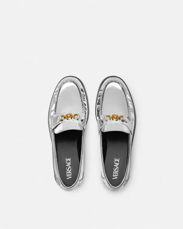 Versace Medusa 03995 Metallic Loafers Silver Women Loafers and Flats
