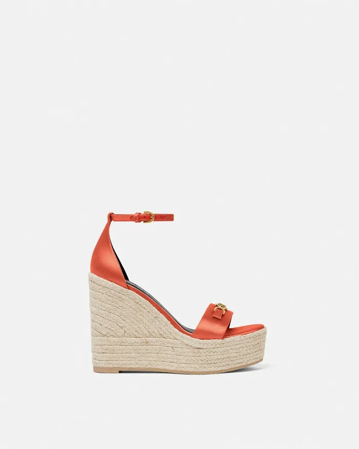Versace Medusa 03995 Satin Wedge Sandals 120 Mm Coral Women Sandals