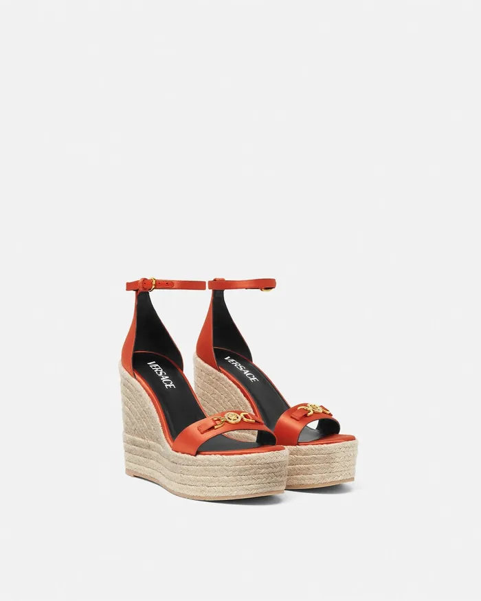 Versace Medusa 03995 Satin Wedge Sandals 120 Mm Coral Women Sandals