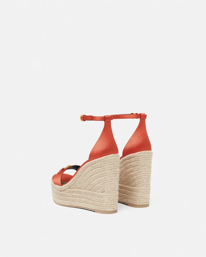 Versace Medusa 03995 Satin Wedge Sandals 120 Mm Coral Women Sandals