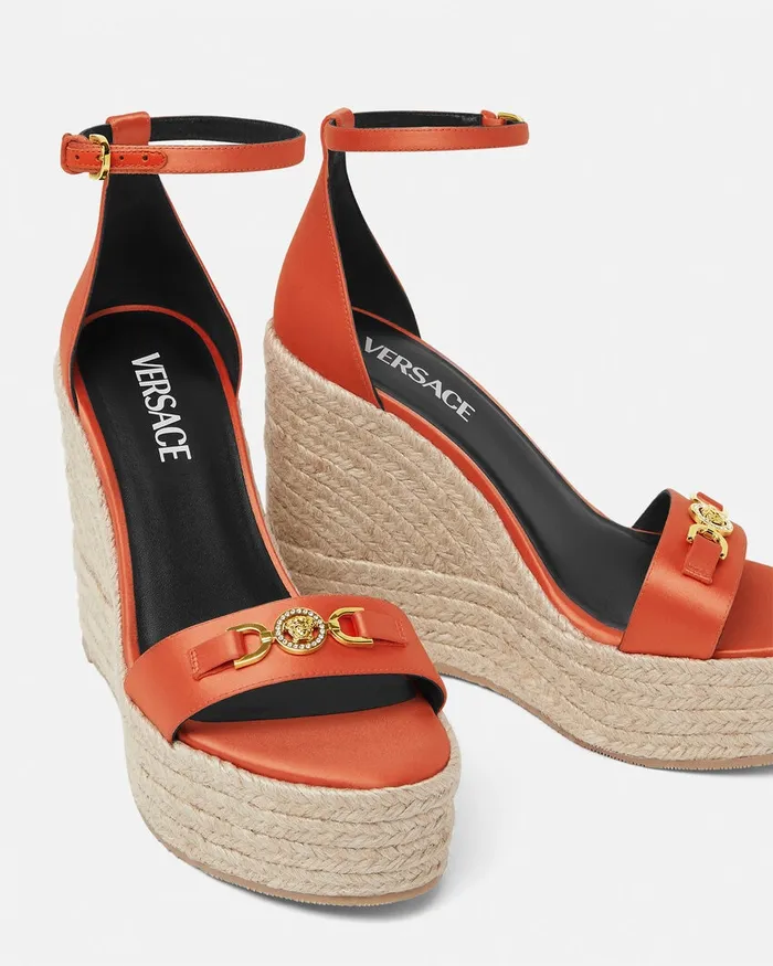 Versace Medusa 03995 Satin Wedge Sandals 120 Mm Coral Women Sandals