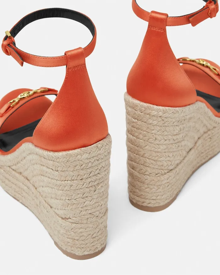 Versace Medusa 03995 Satin Wedge Sandals 120 Mm Coral Women Sandals