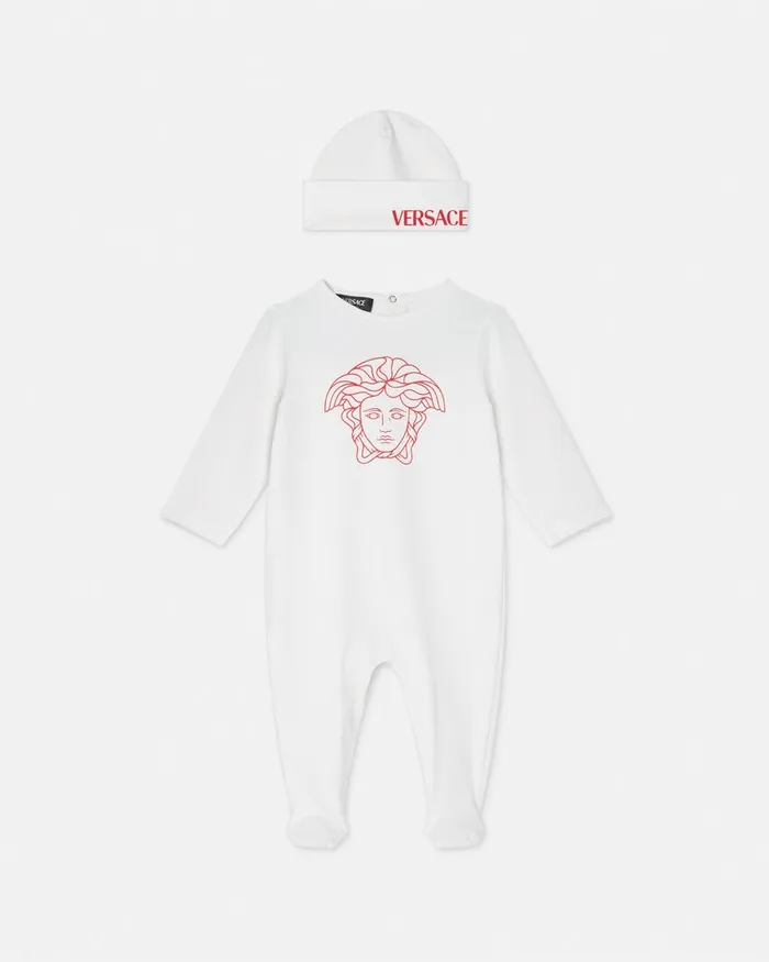 Versace Medusa Baby Sleepsuit Set Redwhite Kids Clothing
