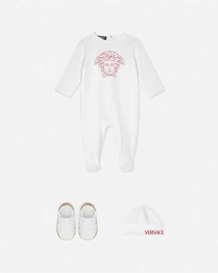 Versace Medusa Baby Sleepsuit Set Redwhite Kids Clothing