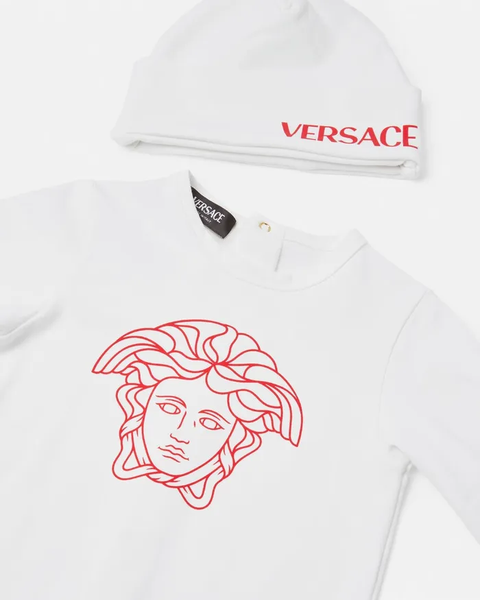 Versace Medusa Baby Sleepsuit Set Redwhite Kids Clothing