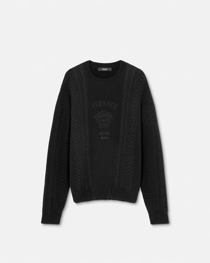 Versace Medusa Milano CableKnit Sweater Black Men Knitwear