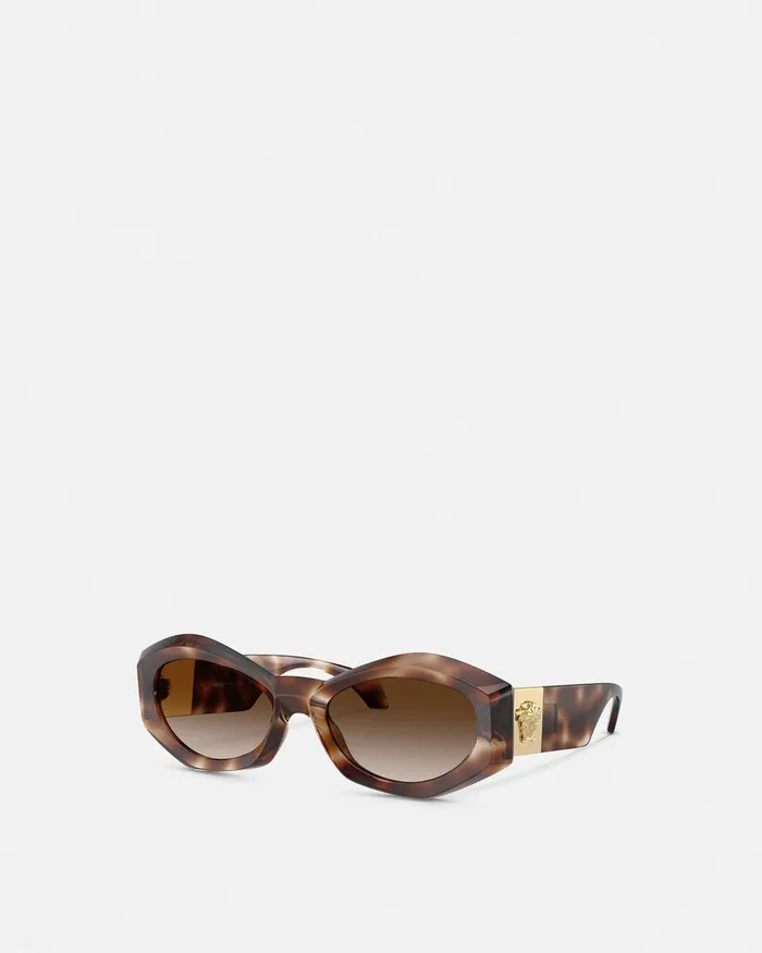 Versace Medusa Plaque Irregular Sunglasses Havana Women Sunglasses