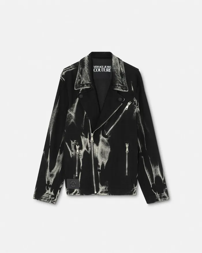 Versace VEmblem Denim Biker Jacket Black Men Jeans Couture