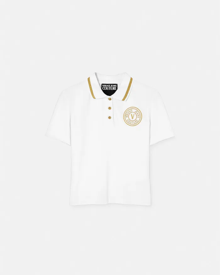 Versace VEmblem Polo Shirt Whiteprint Women Jeans Couture