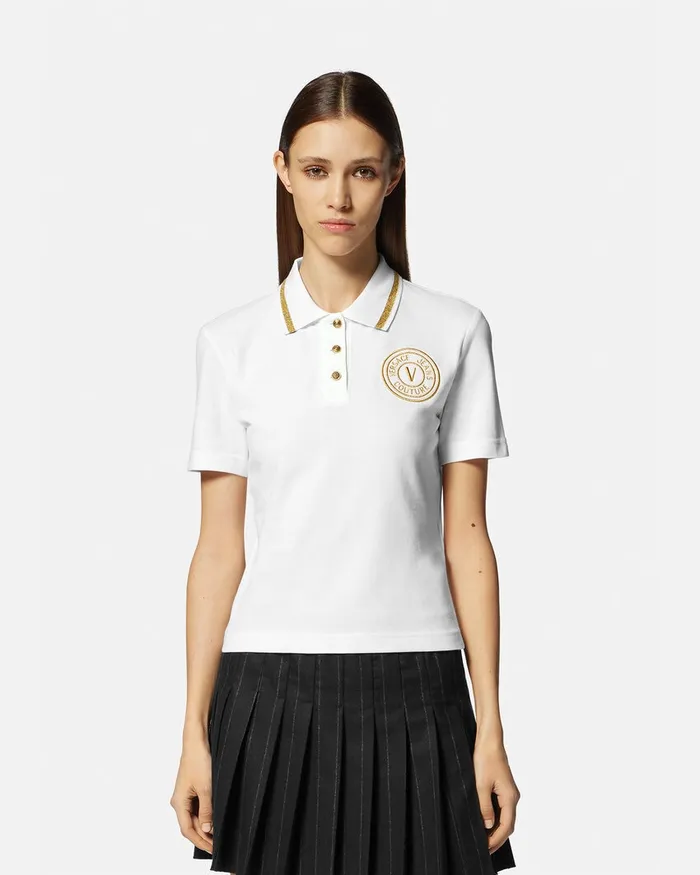 Versace VEmblem Polo Shirt Whiteprint Women Jeans Couture