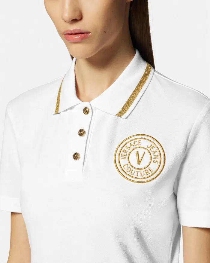 Versace VEmblem Polo Shirt Whiteprint Women Jeans Couture