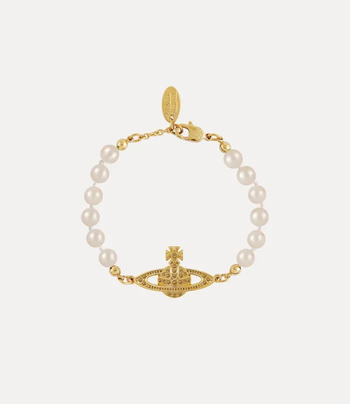 Vivienne Westwood Bracelets Women Mini Bas Relief Pearl Bracelet Gold Light Colorado Topaz Pearl