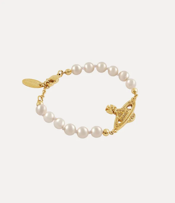 Vivienne Westwood Bracelets Women Mini Bas Relief Pearl Bracelet Gold Light Colorado Topaz Pearl