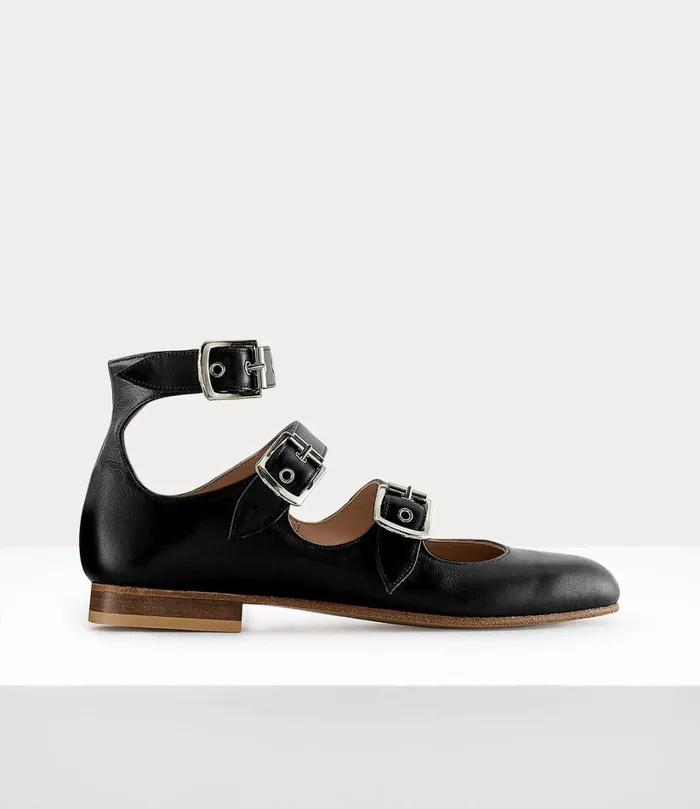 Vivienne Westwood Flats Women Roman Three Strap Sandal Black