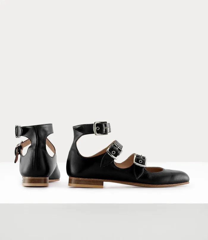 Vivienne Westwood Flats Women Roman Three Strap Sandal Black