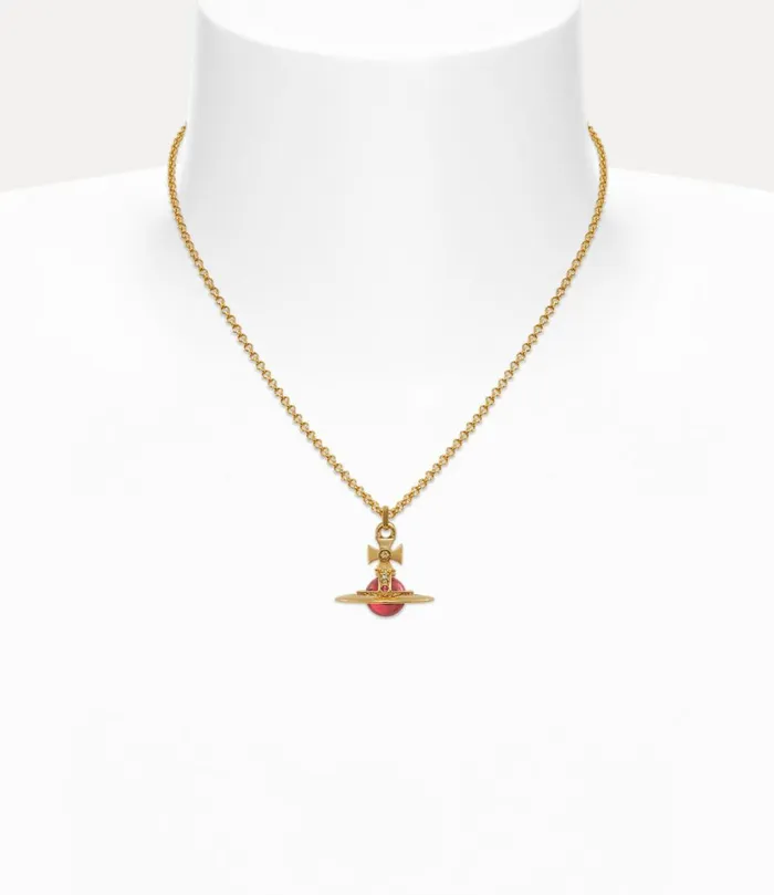 Vivienne Westwood Necklaces MenWomen New Tiny Orb Pendant Necklace Goldindian Pink Czemeraldsiammontanalight
