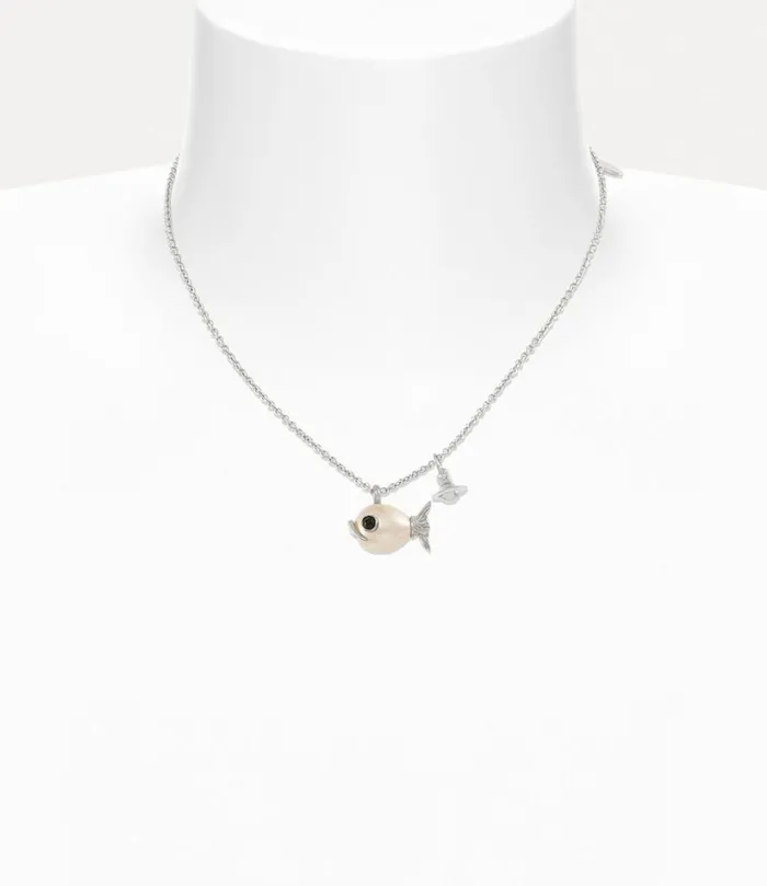 Vivienne Westwood Necklaces Women Luzie Pendant Necklace Platinum Creamrose Pearl Black Enamel