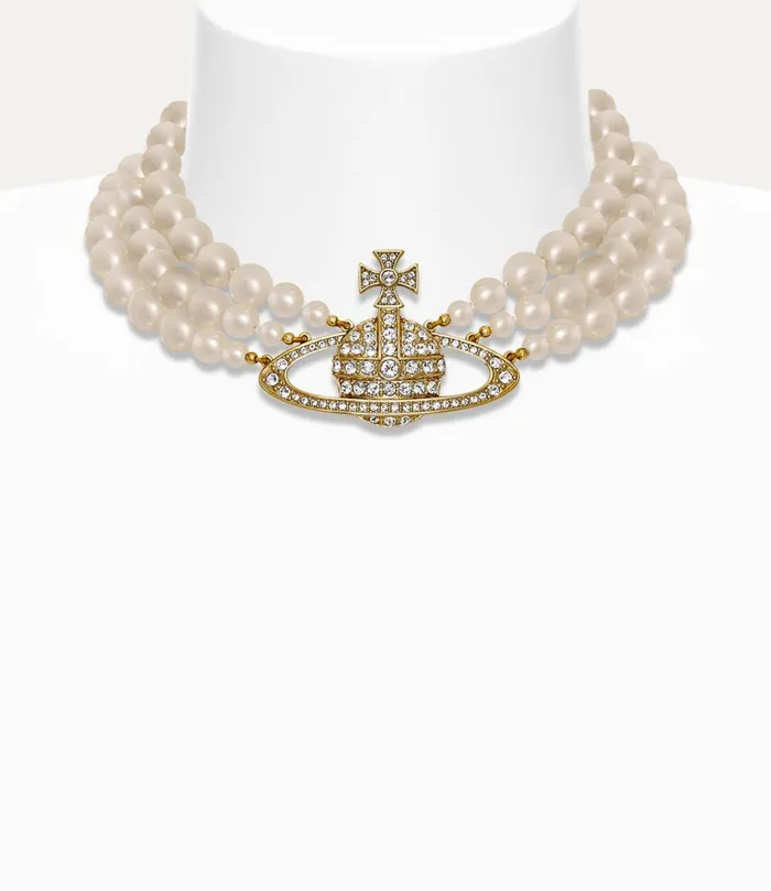 Vivienne Westwood Necklaces Women Three Row Pearl Bas Relief Choker Goldpearlcrystal Vivienne Westwood Necklaces Women Three Row Pearl Bas Relief Choker Goldpearlcrystal