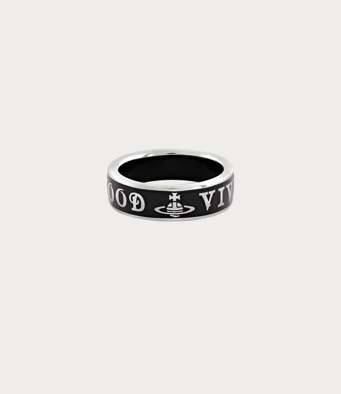 Vivienne Westwood Rings WomenMen Conduit Street Ring Platinum Black Enamel