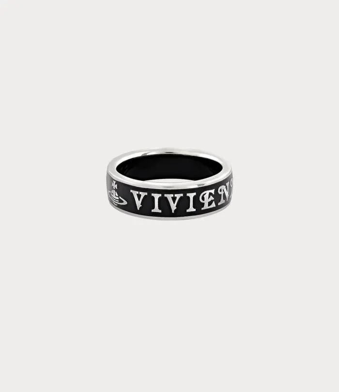 Vivienne Westwood Rings WomenMen Conduit Street Ring Platinum Black Enamel