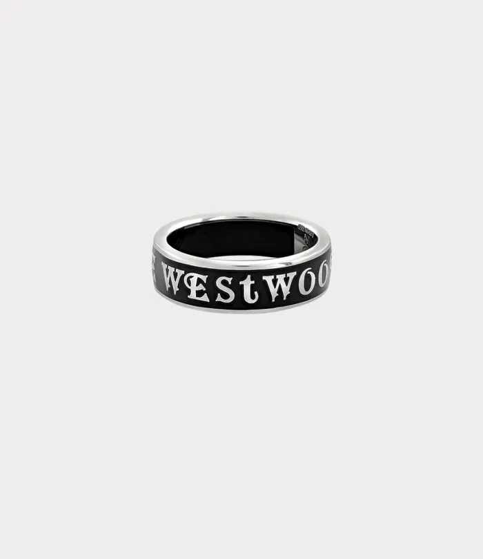 Vivienne Westwood Rings WomenMen Conduit Street Ring Platinum Black Enamel
