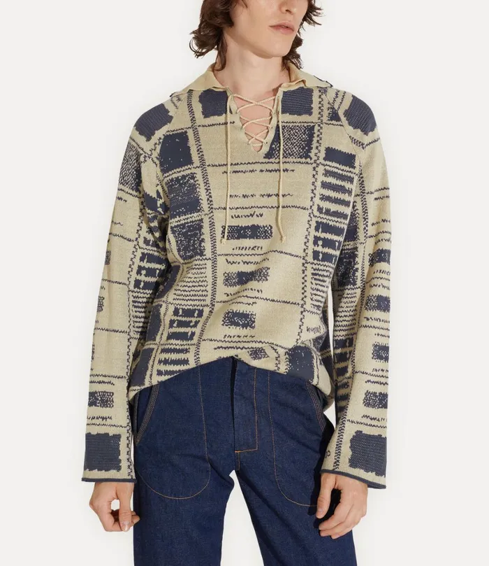 Vivienne Westwood TShirts And Polos Men Checked Polo Jumper Beigegrey Blue