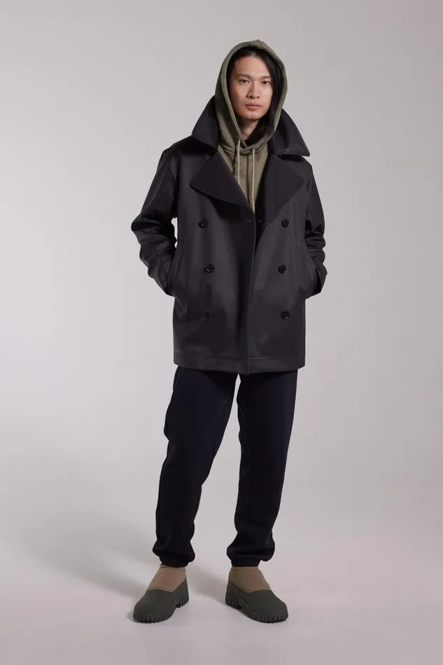 Winter Coats Men Stutterheim Tranholmen Double Breasted Raincoat Black