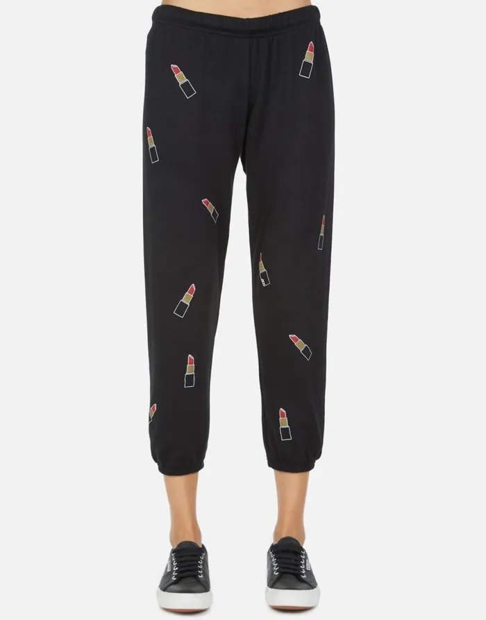 Women039s Alana Mini Lipstick Black Lauren Moshi Crop Sweatpants