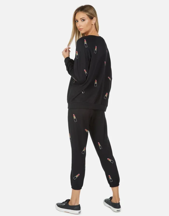 Women039s Alana Mini Lipstick Black Lauren Moshi Crop Sweatpants